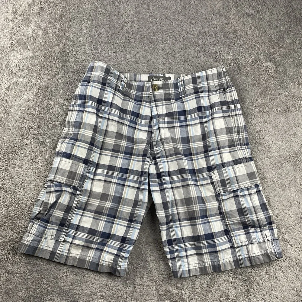 Eddie Bauer Cargo Shorts Mens‎ 32 Blue Plaid Regular